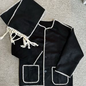 Commense Contrast Trim Jacket With Matching Scarf